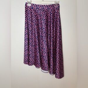 Hutch Anthropologie women’s navy blue pink floral mid skirt asymmetric size 0